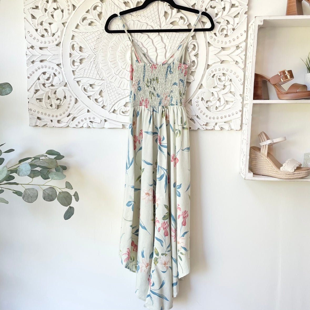 Floral Haven Round Hem Ankle Maxi Linen Dress in Mint