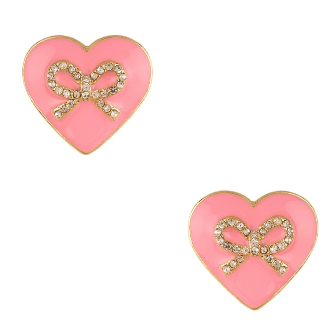 Barbie Girl Gold Bow Pink Heart Stud Earrings