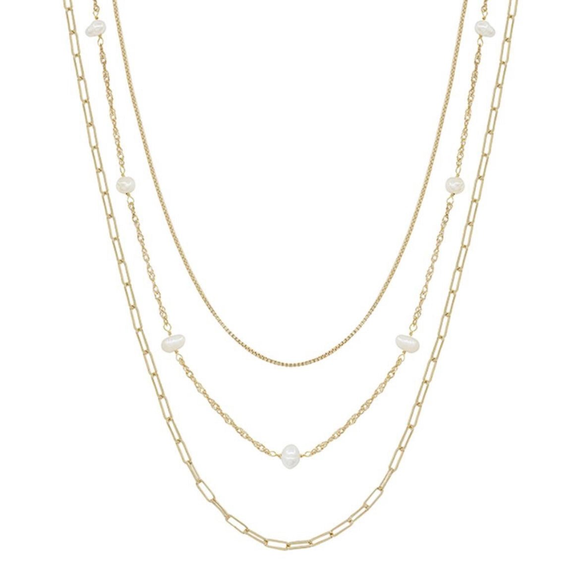 Ivory Pearl & Multi Gold Layered Chain Necklace