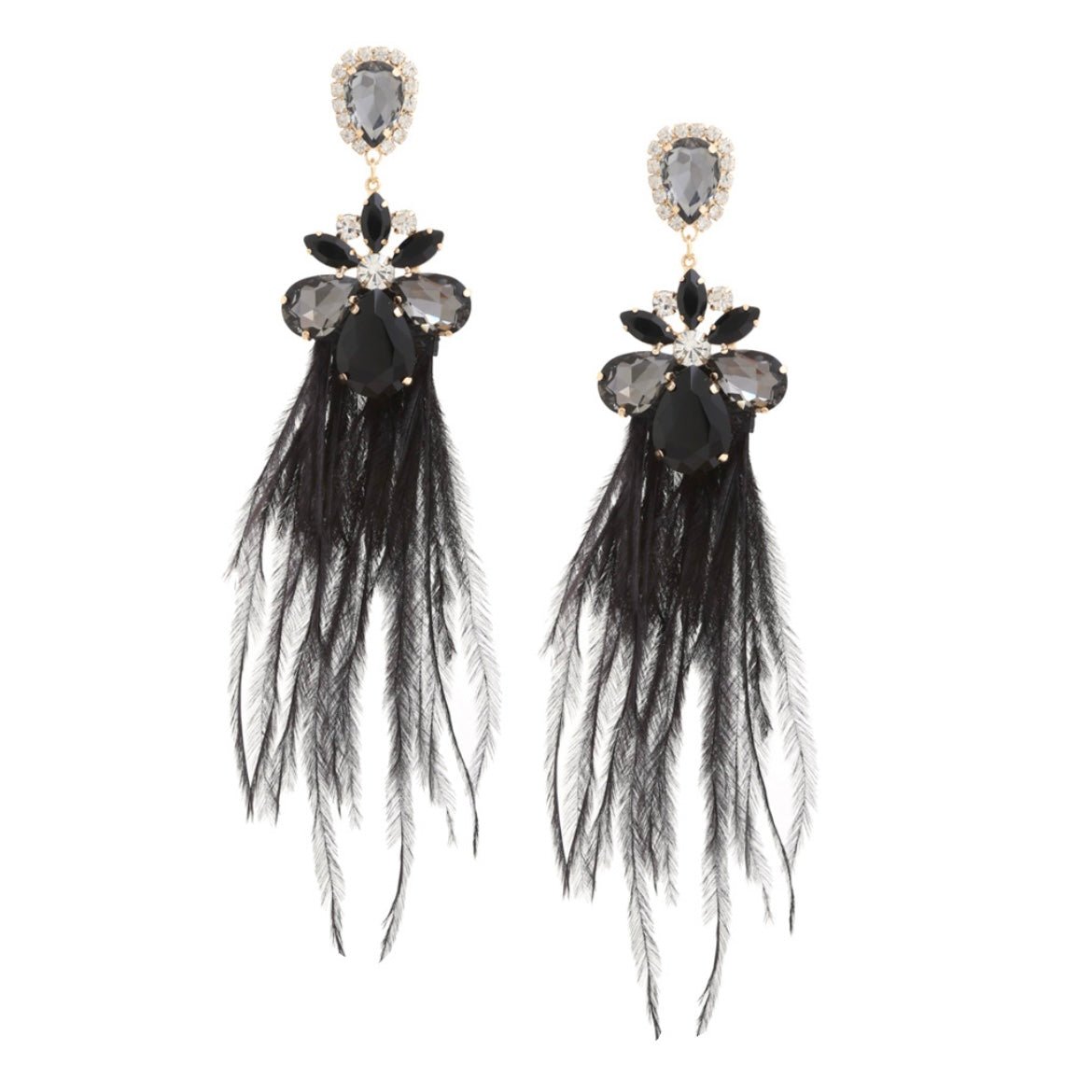 Light As A Feather Crystal Statement Earrings In Black