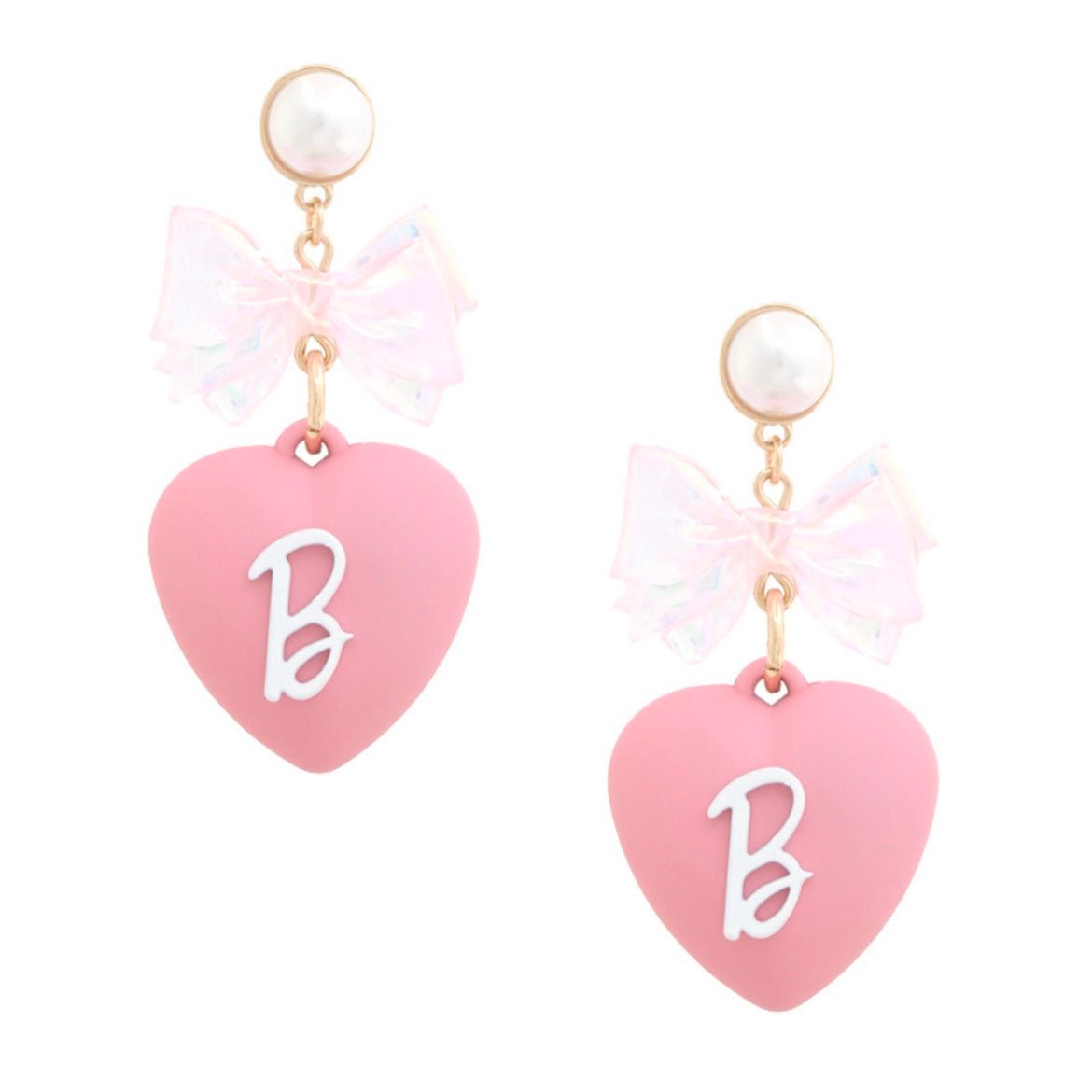 Barbie & Bow Pink Heart Earrings