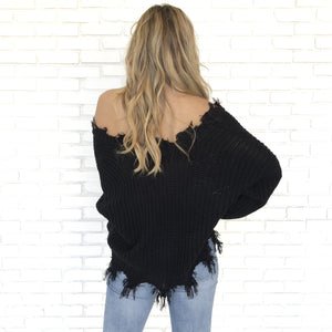 Jagged Edge Knit Sweater In Black - Dainty Hooligan