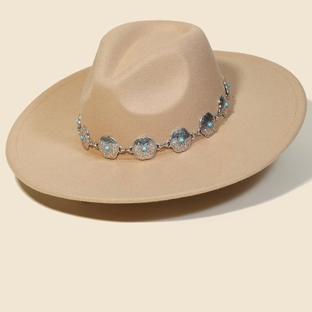 Going Country Western Brim Hat with Silver & Turquoise Chain