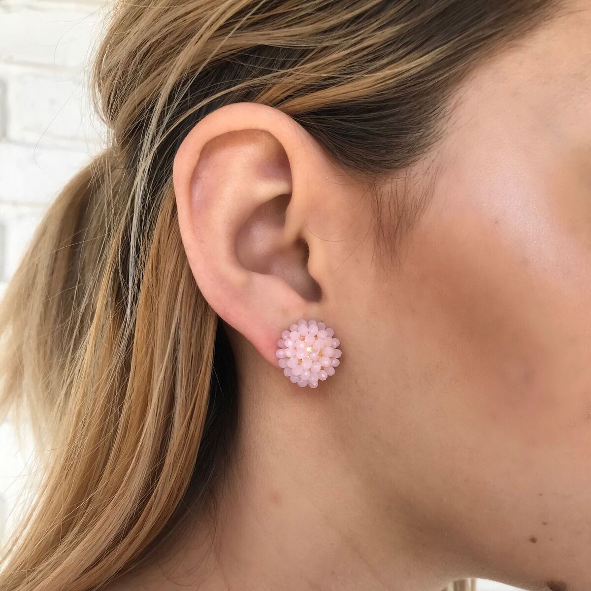 In Full Bloom Beaded Stud Earrings in Pink - Dainty Hooligan