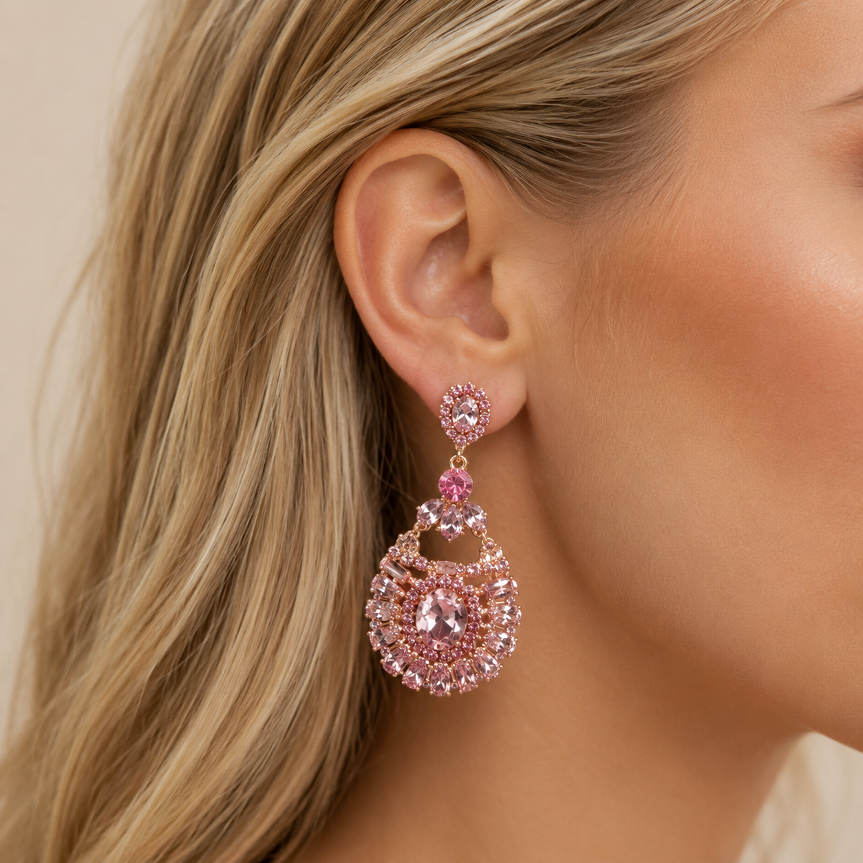 Charmed Life Rose Gold & Pink Crystal Chandelier Earrings