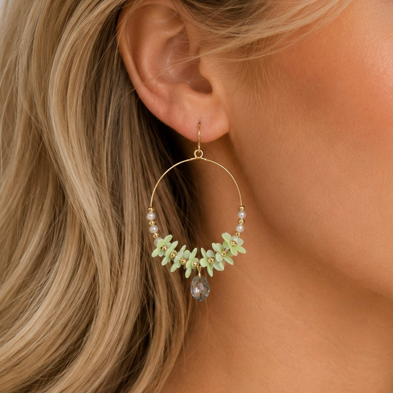 Blossom Drops Hoop Earrings in Mint