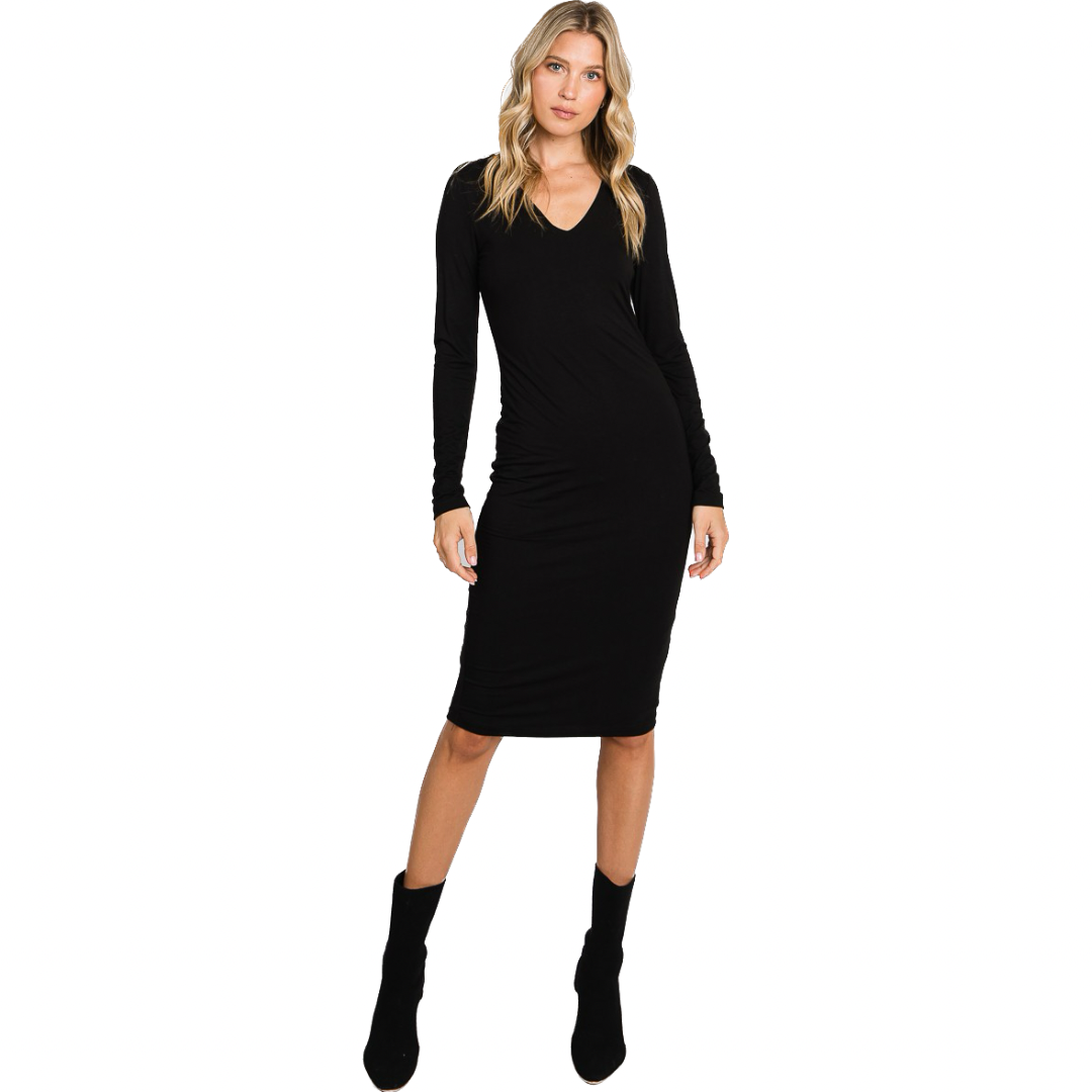 BB Double Lined Modal Jersey Long Sleeve Black Dress