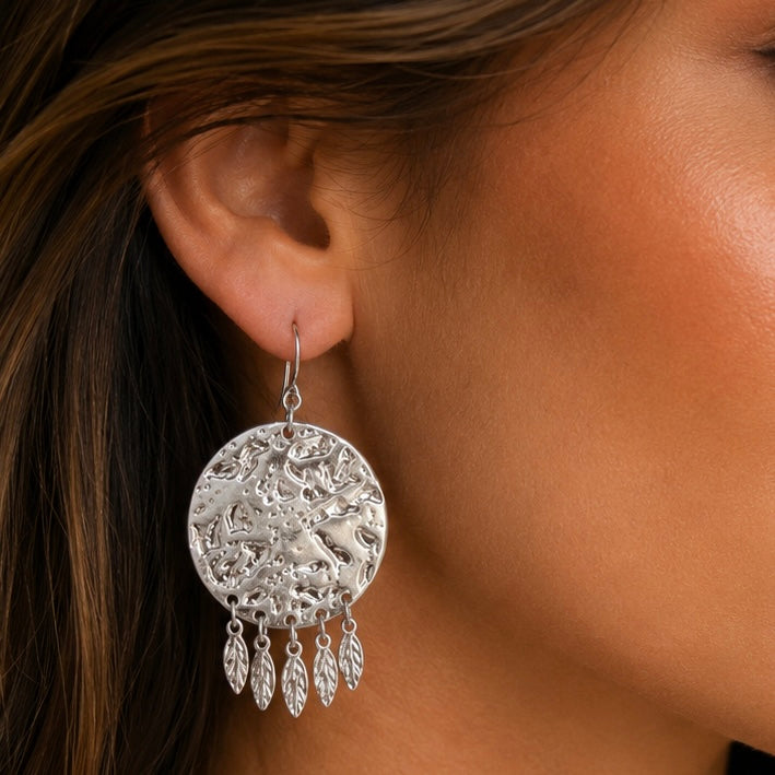 Hammered Fringe Silver Earrings