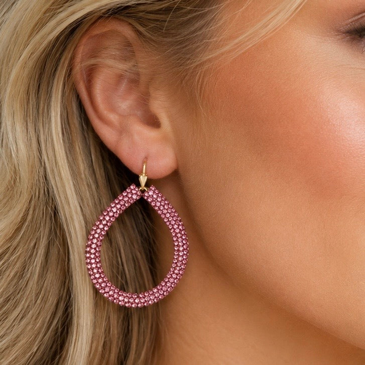 Carley Pink Crystal Hoop Earrings