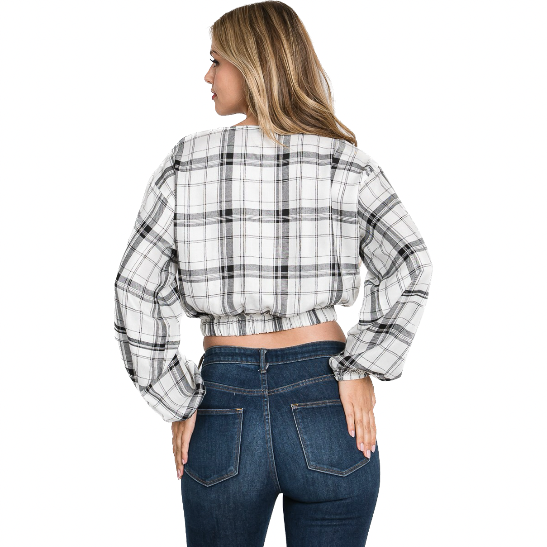 Falling Back in Love Plaid Crop Top in Black