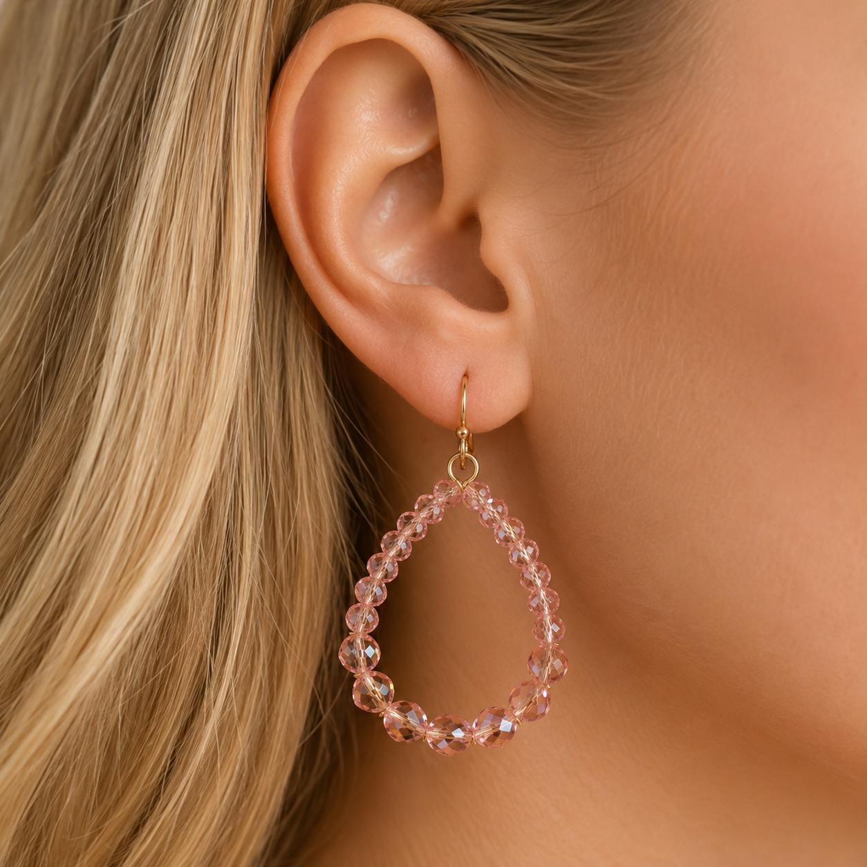 Champagne & Rose Pink Crystal Hoop Earrings
