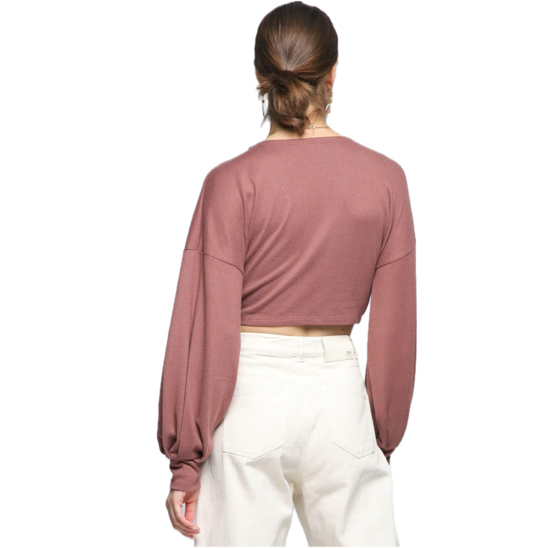 Camelia Long Sleeve Tie Up Fleece Kimono in Mauve