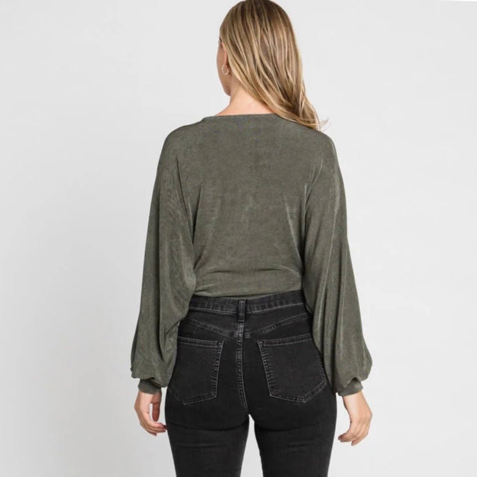 Slinky Long Sleeve V-Neck Bodysuit in Olive