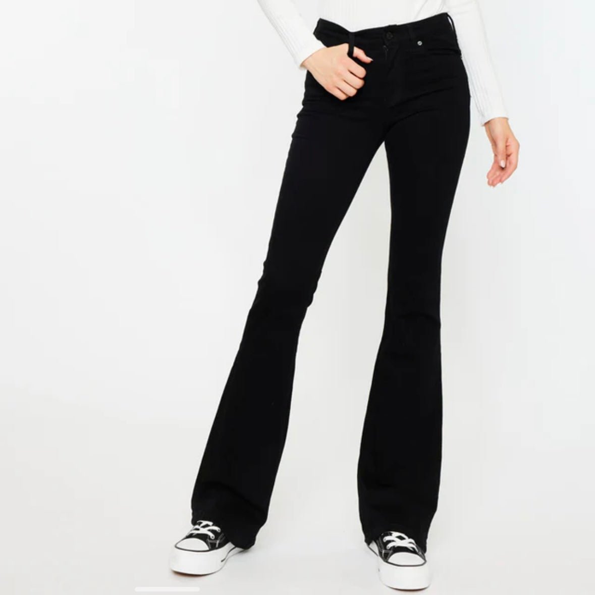 Kancan Paulina High Rise Bootcut Flare Denim Pants in Black
