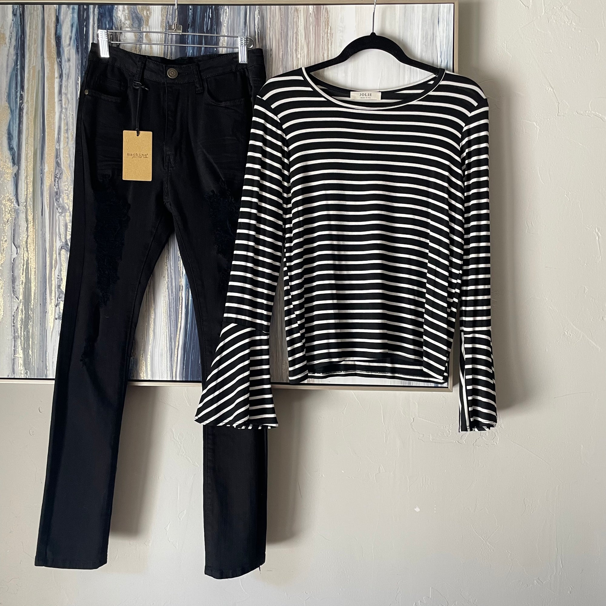 Black & White Stripe Jersey Flare Long Sleeve Top