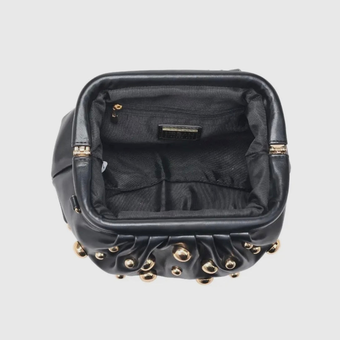 Carey Black & Gold Studded Clutch Handbag
