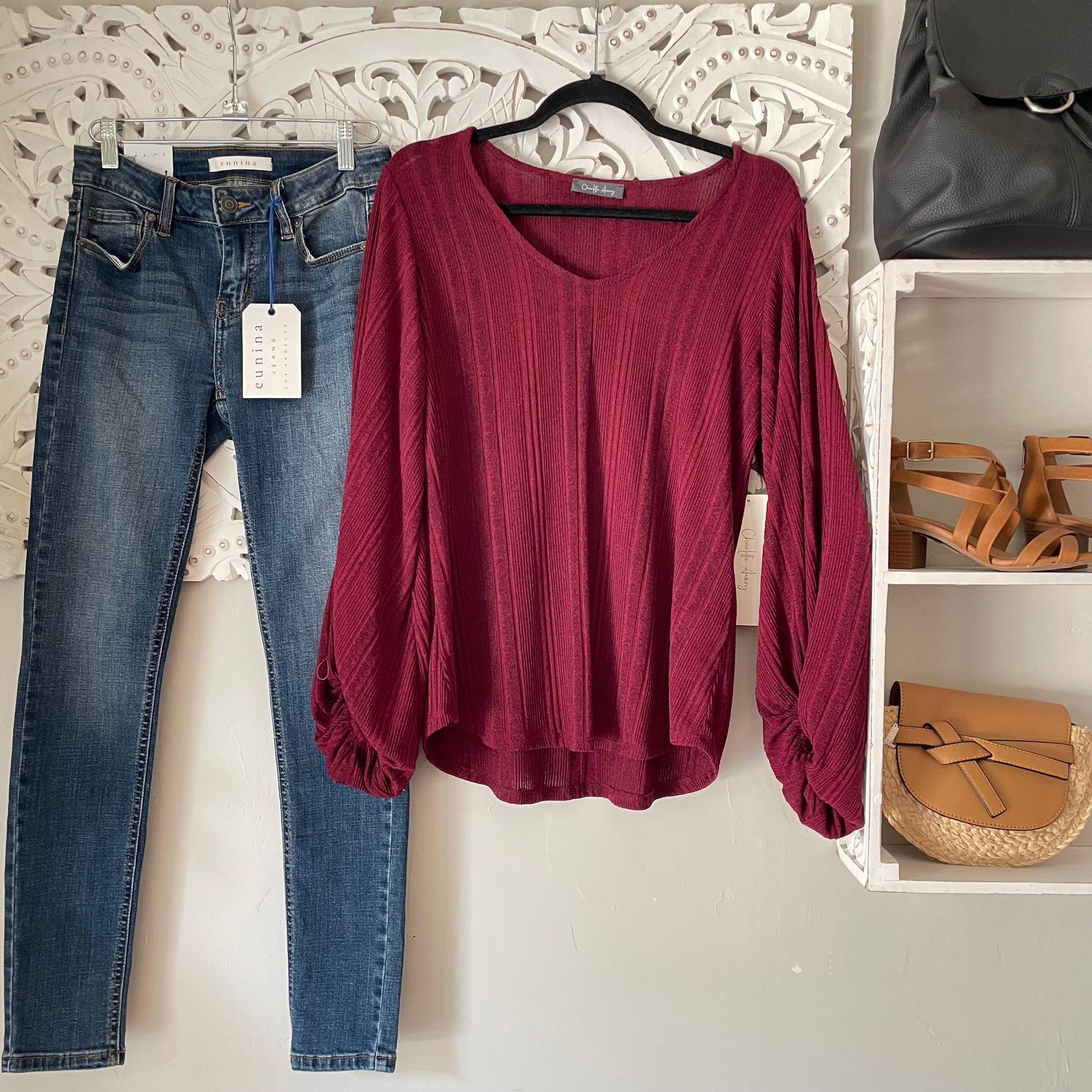 Wine Ribbed Knit Sweater Top