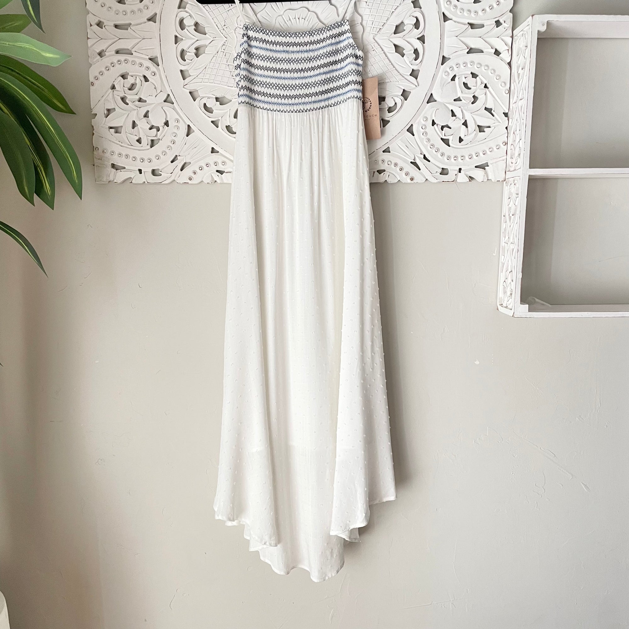 Ocean Breeze Smock Ankle Maxi Dress in White