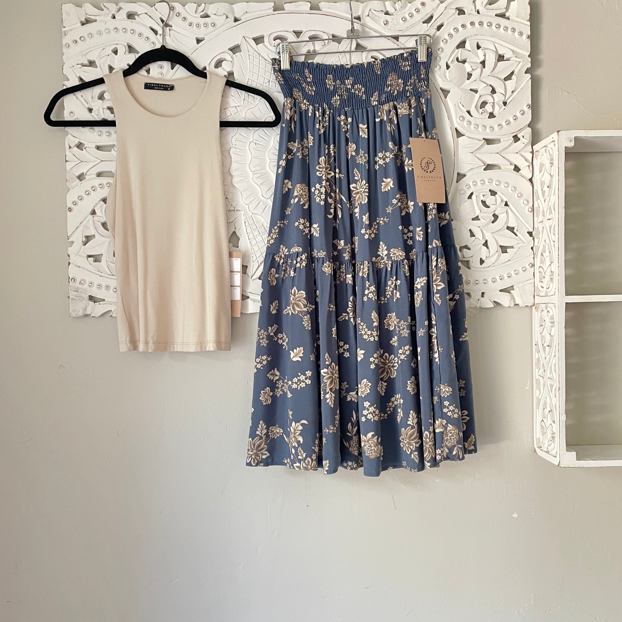 Blue & Mocha Floral Print Skirt