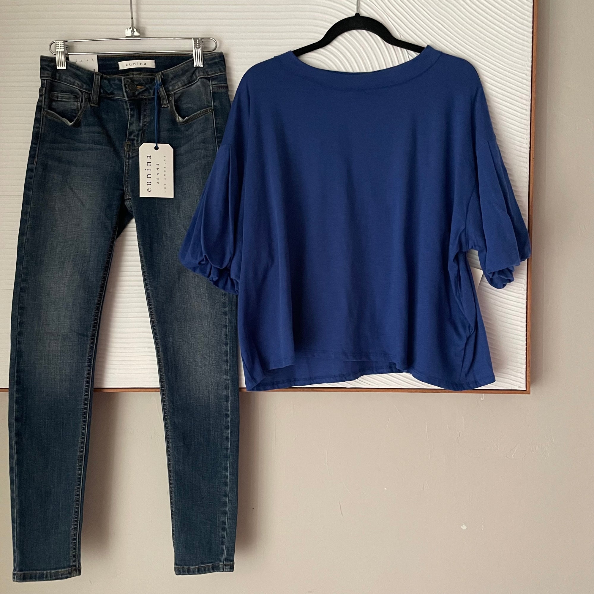 Bubble Sleeve Cotton Tee in Royal Blue