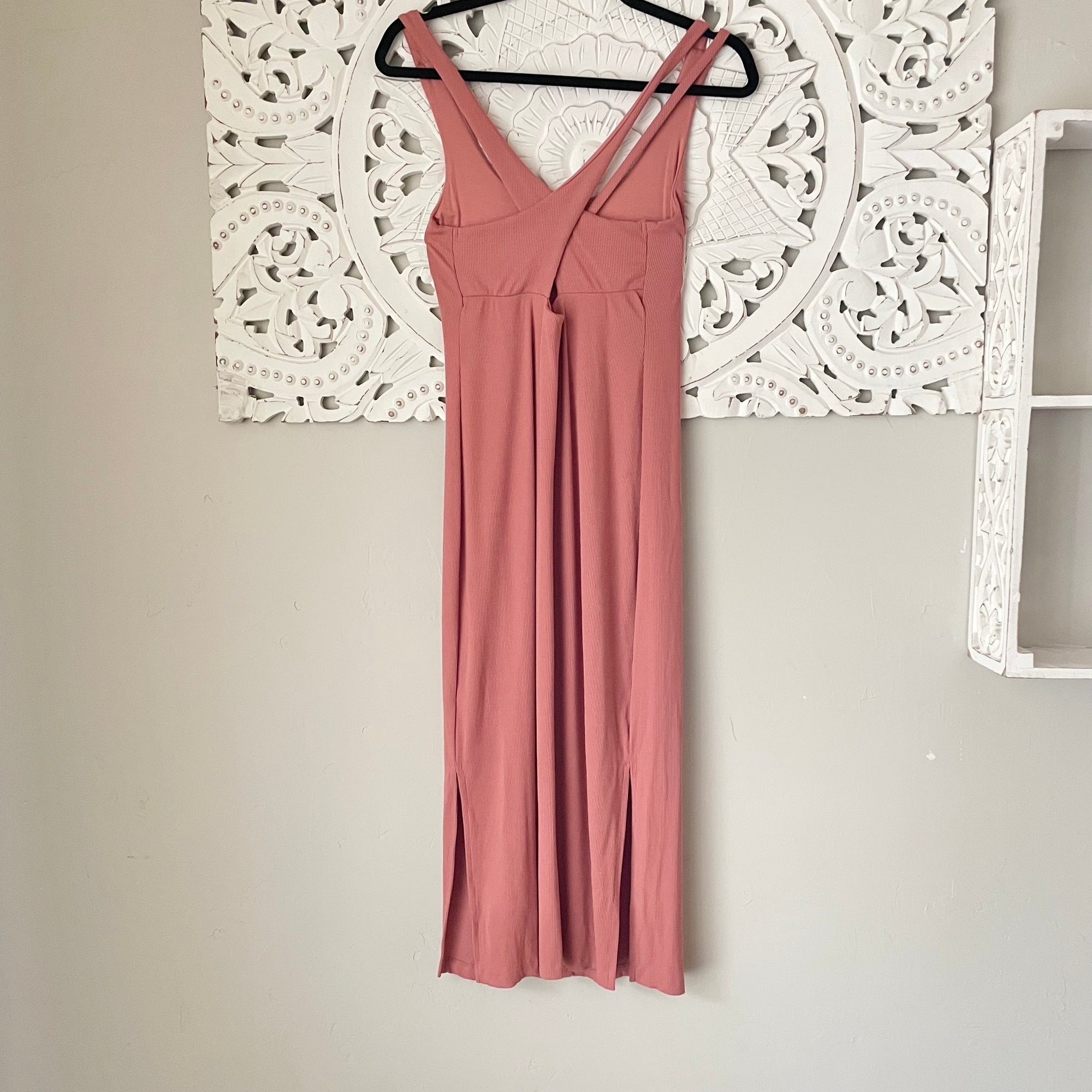 Coral Ribbed Double Lined Jersey Midi Dress