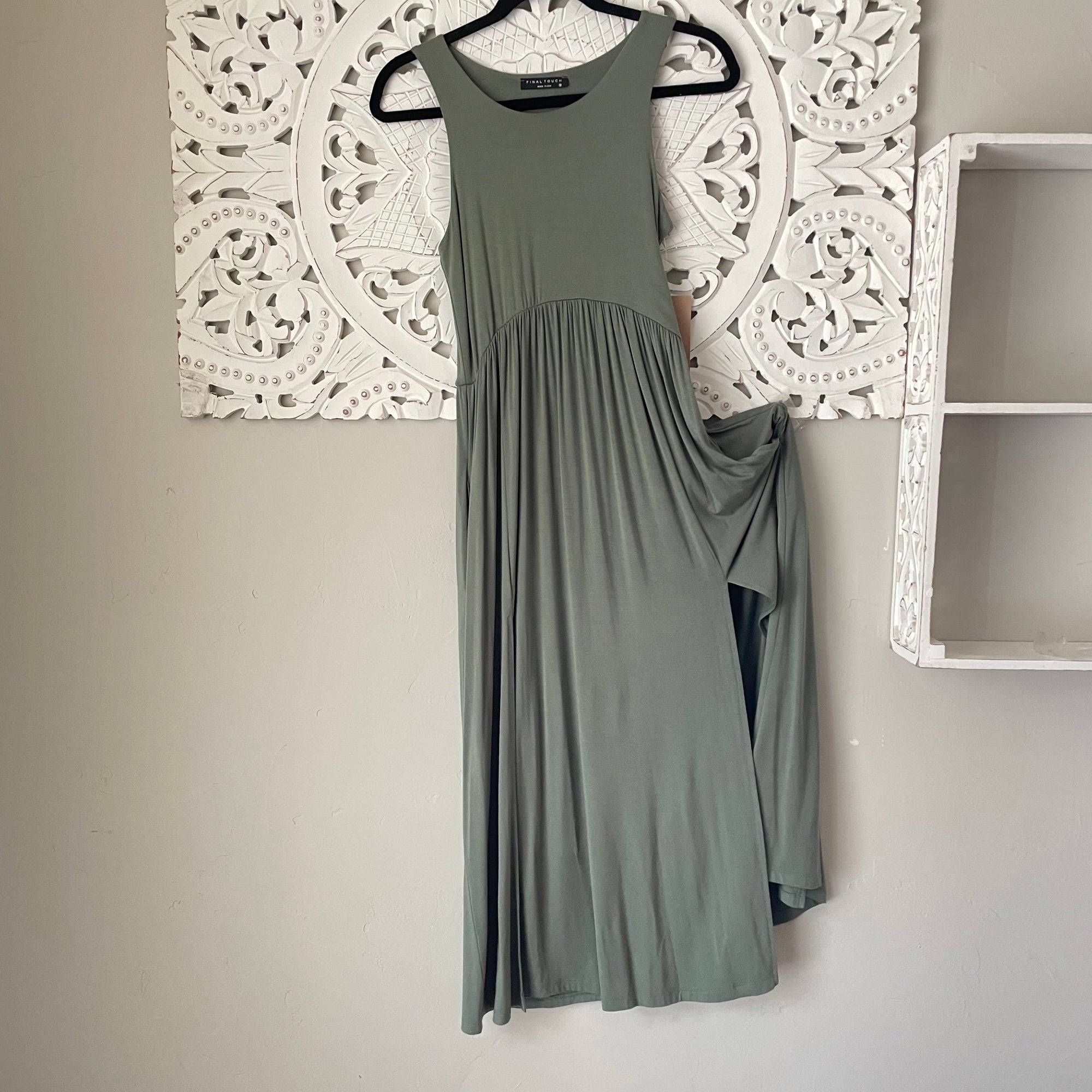 Double Lined Olive Jersey Maxi Dress with Pockets