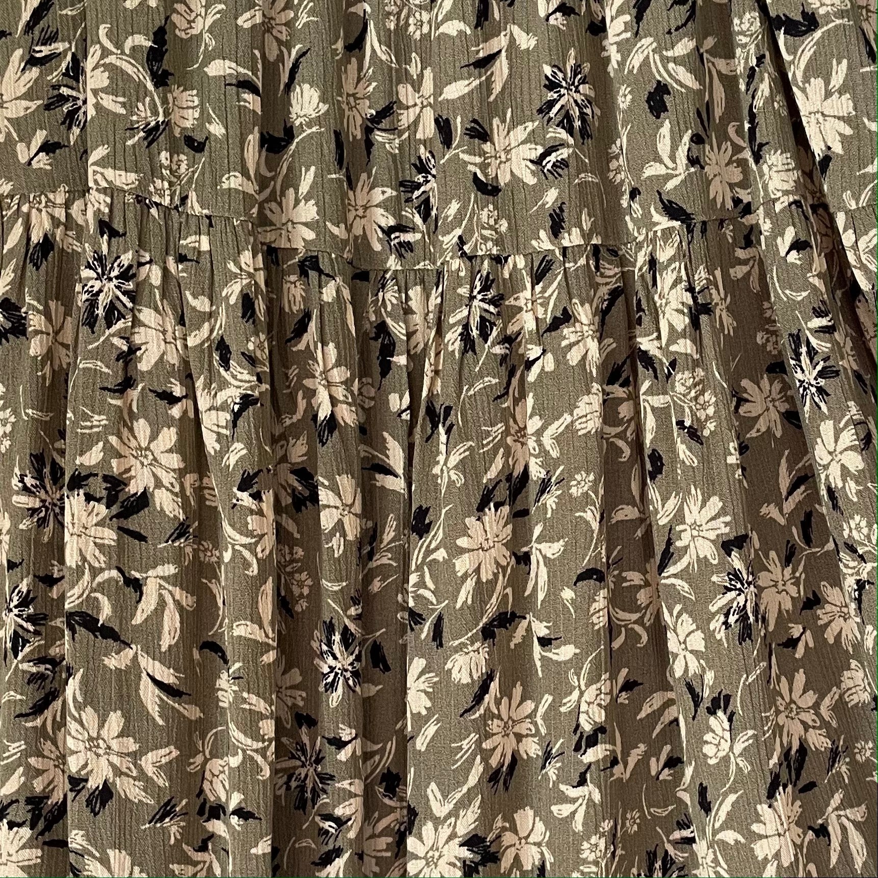 Autumn Morning Floral Print Midi Skirt in Dark Olive