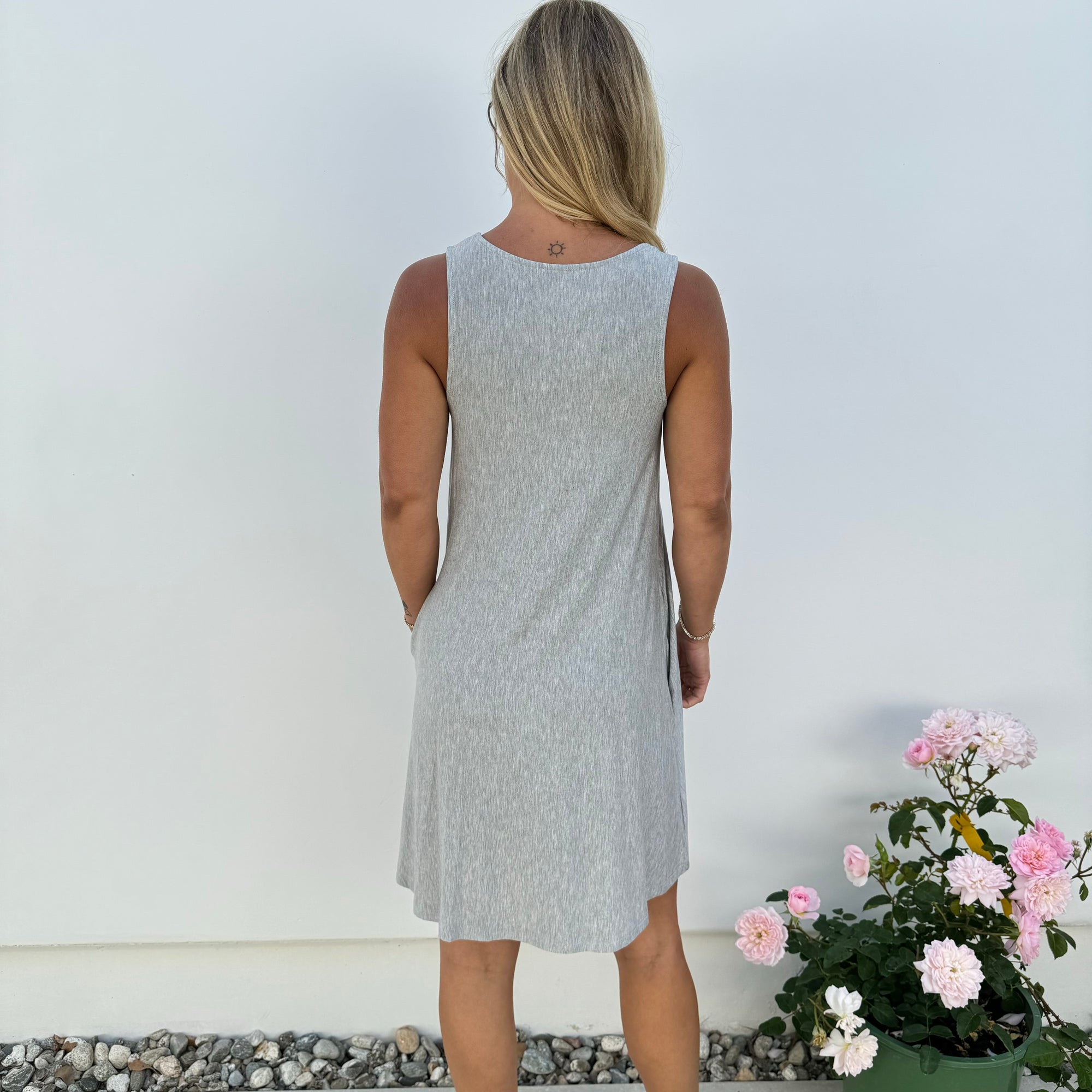 grey sleeveless t shirt dress Sleeveless T-Shirt Dress w/ Pockets -Grey XL