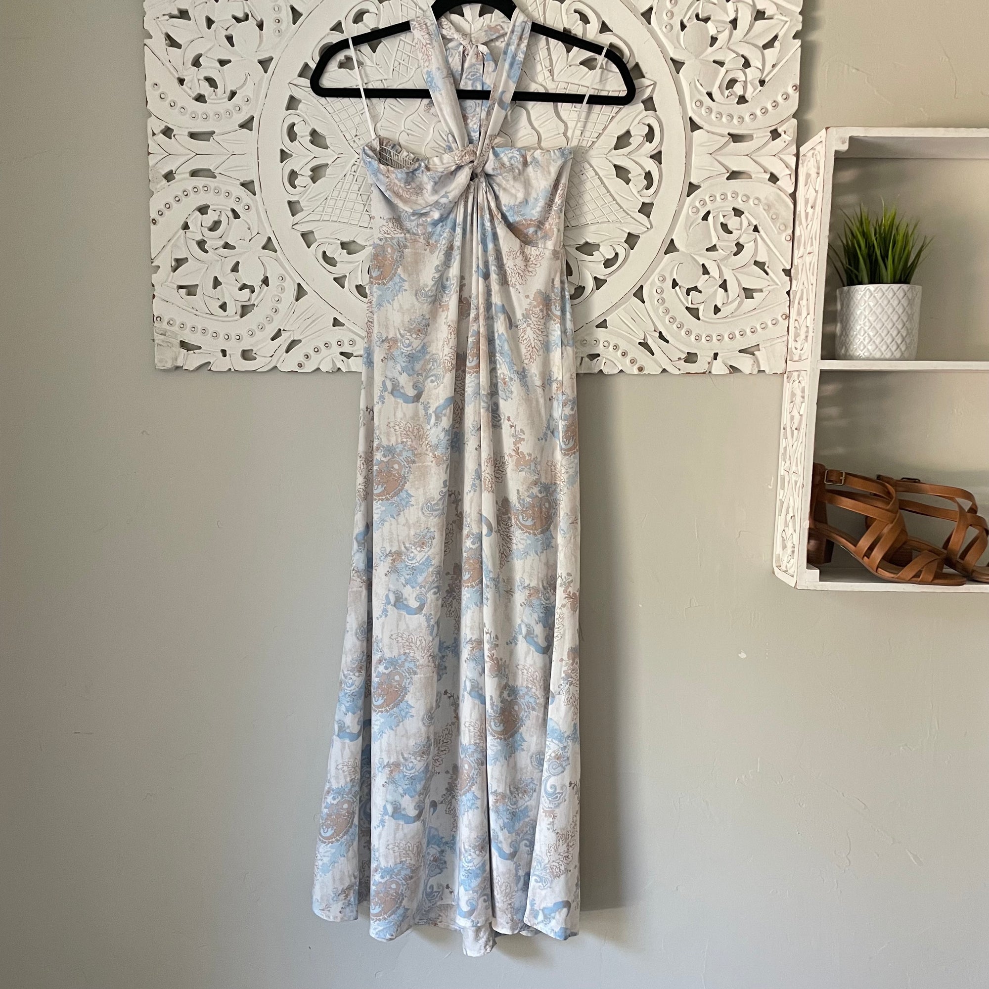 Dreamy Blue & Mocha Print Ankle Maxi Dress