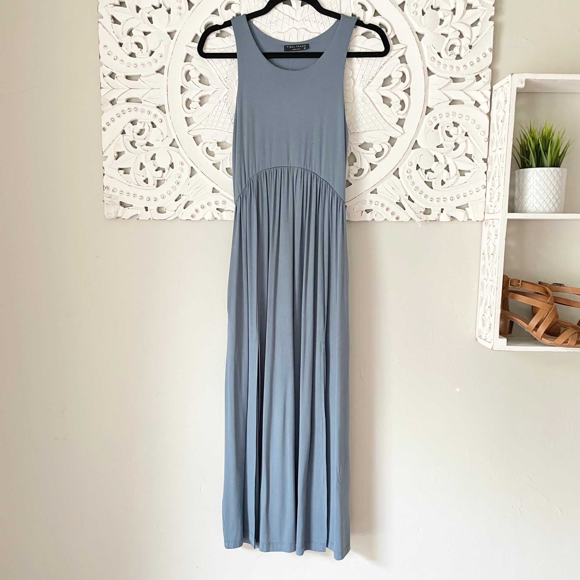 Double Lined Blue Jersey Maxi Dress with Pockets