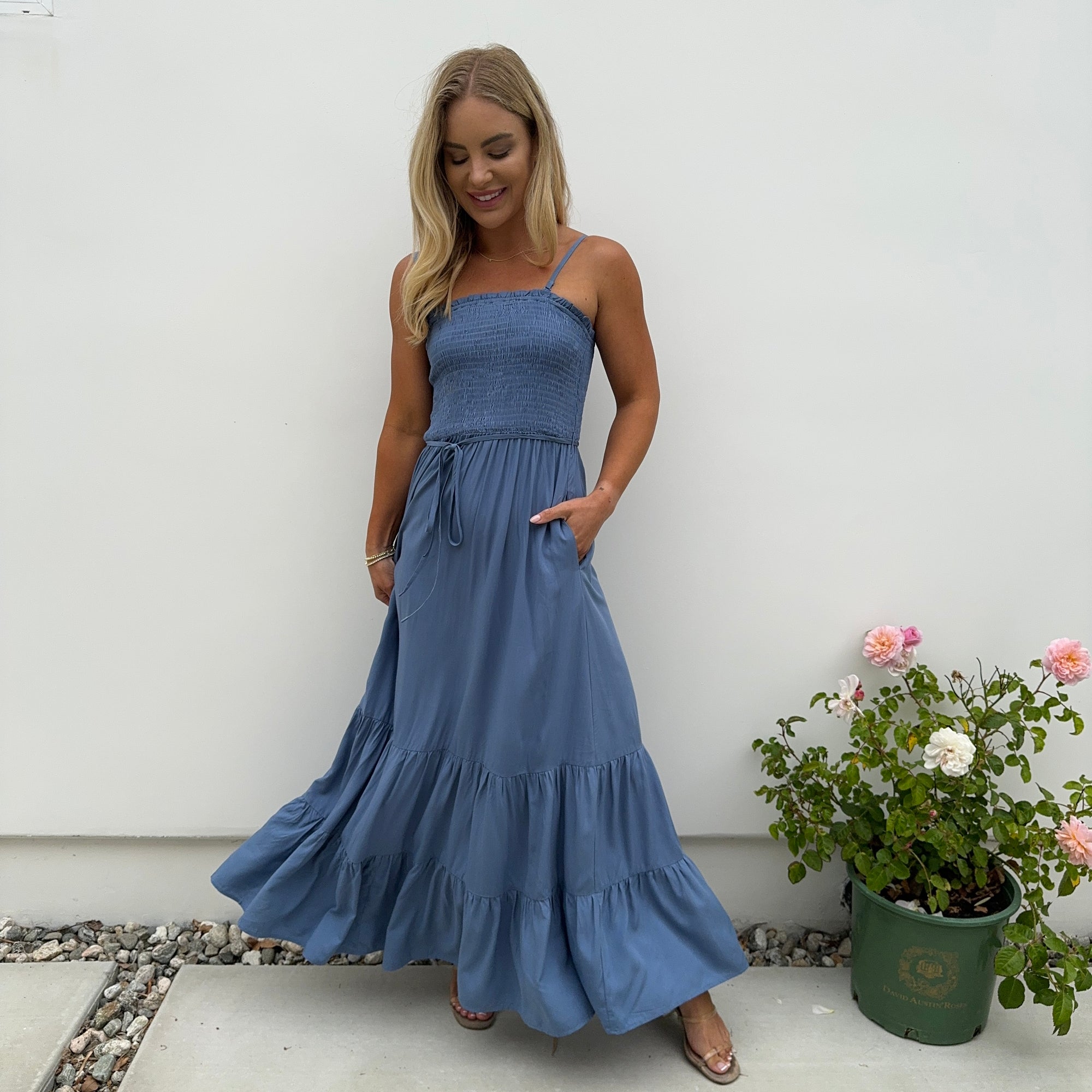 smock maxi dress Tiers to Summer Blue Smock Maxi Dress smock maxi dress Tiers to Summer Blue Smock Maxi Dress