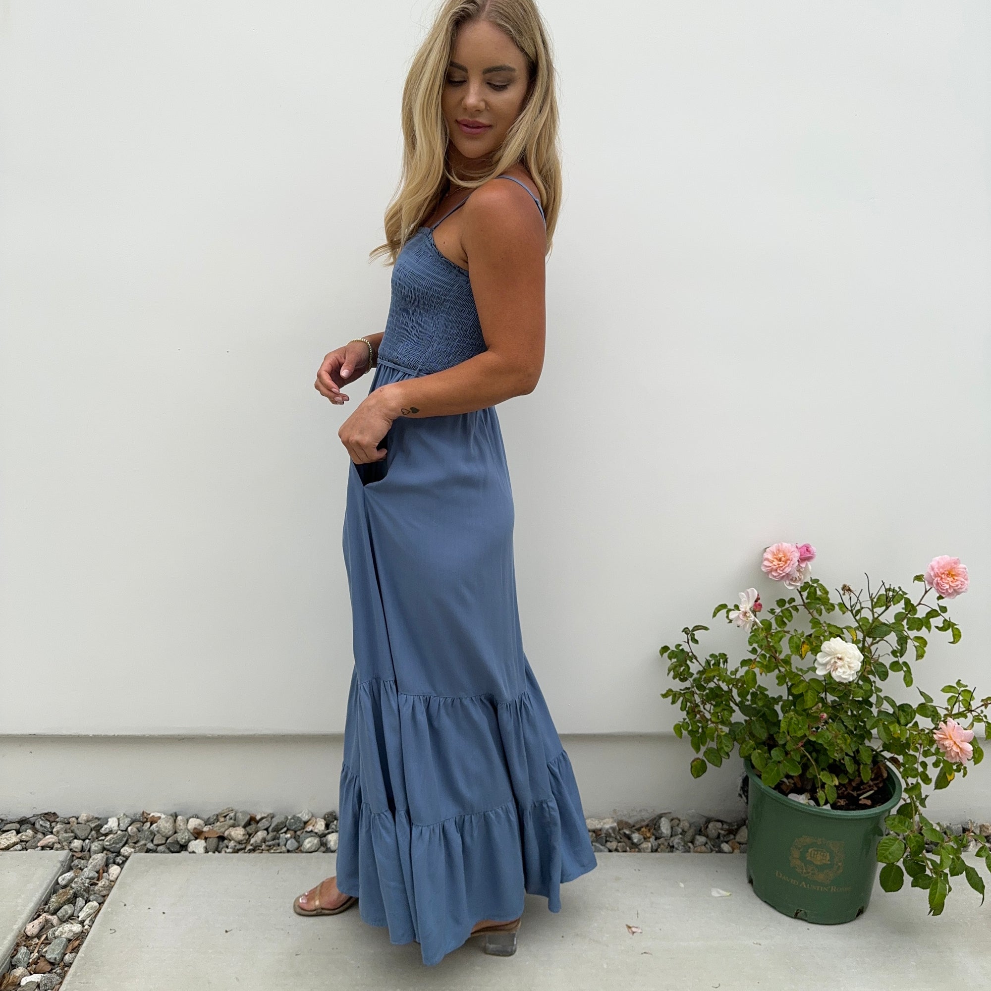 Tiers to Summer Blue Smock Maxi Dress Tiers to Summer Blue Smock Maxi Dress