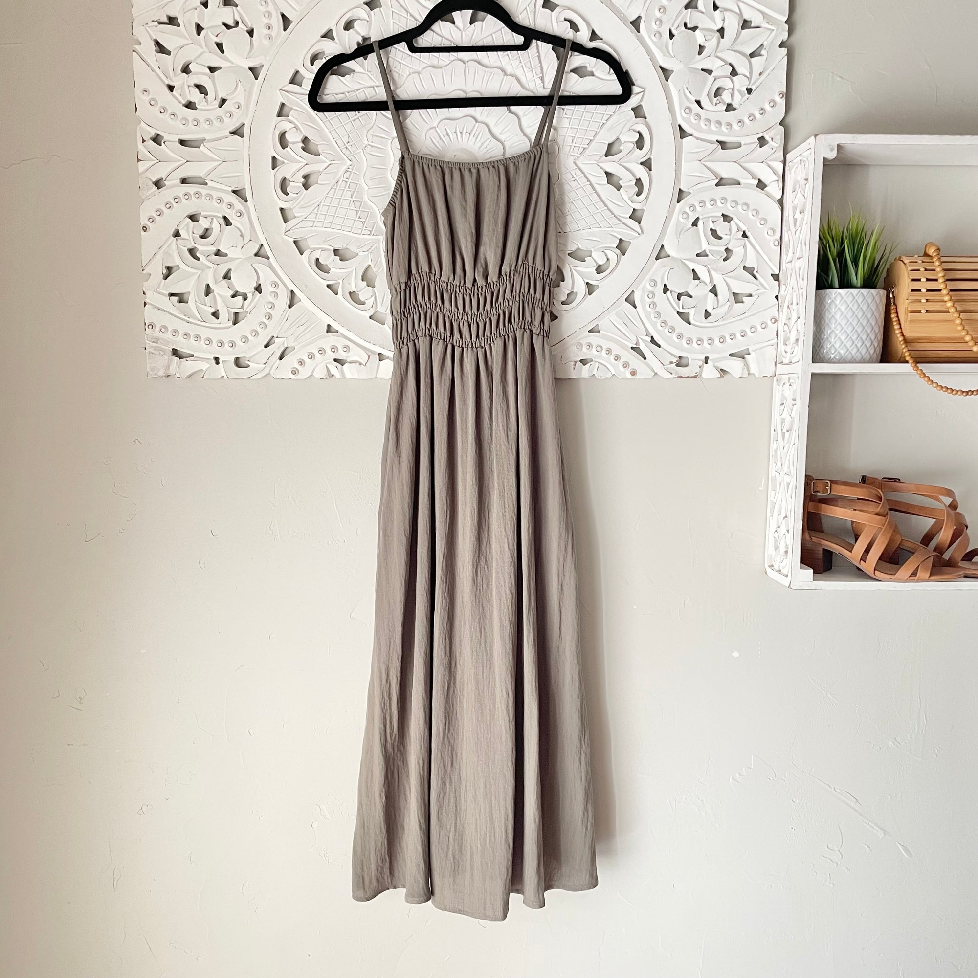 Dark Olive Cinched Waist Ankle Maxi Dress