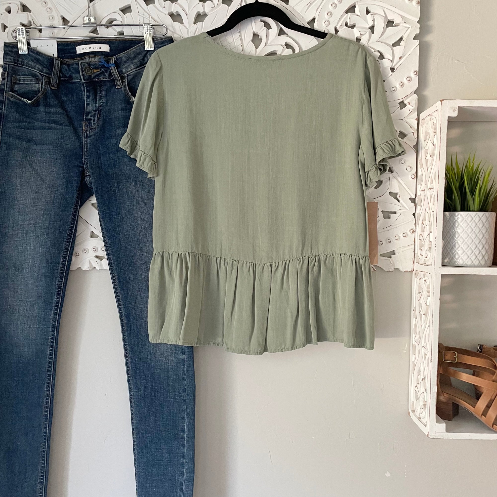 Olive Babydoll Button Up Blouse