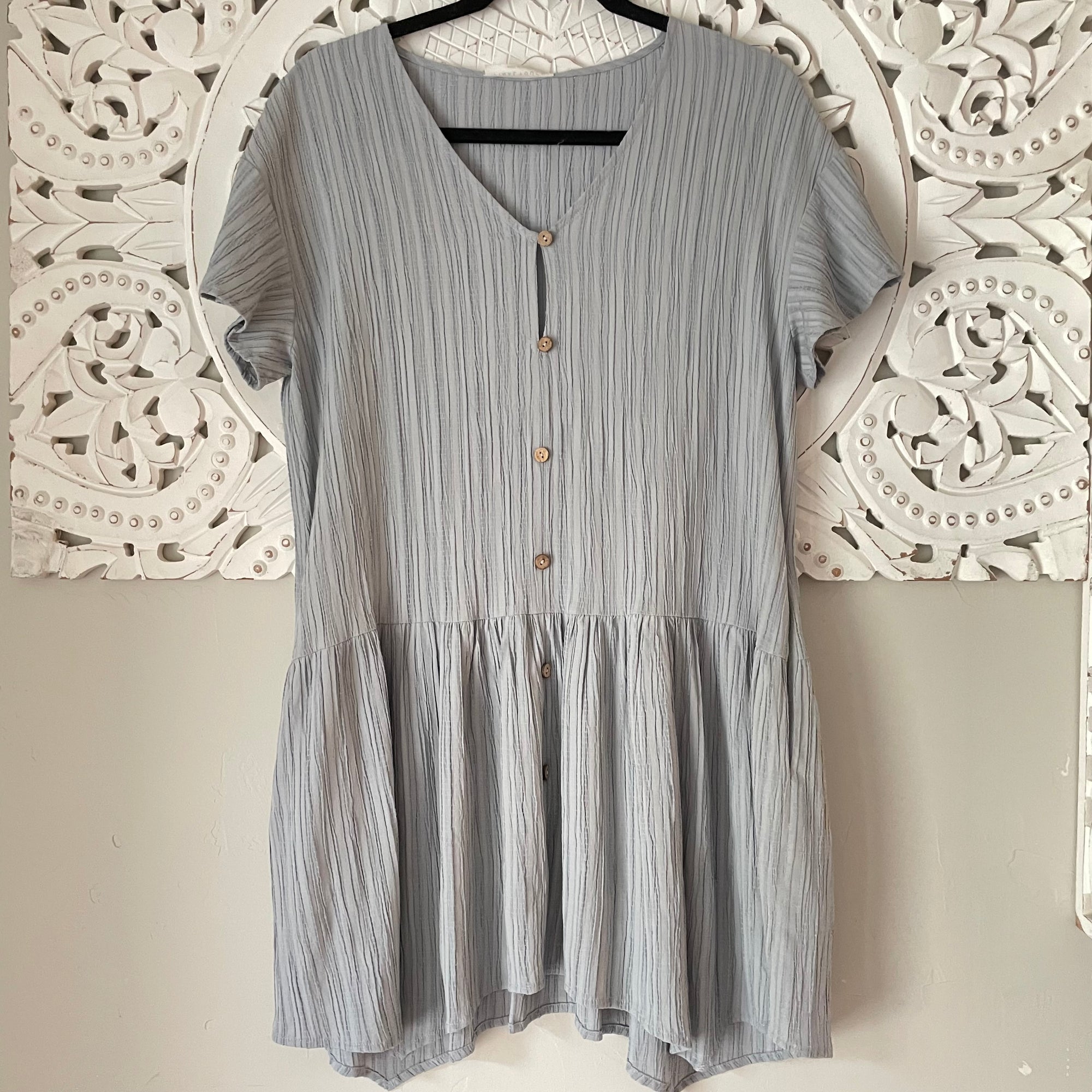 Texture Grey Babydoll Dress with Pockets