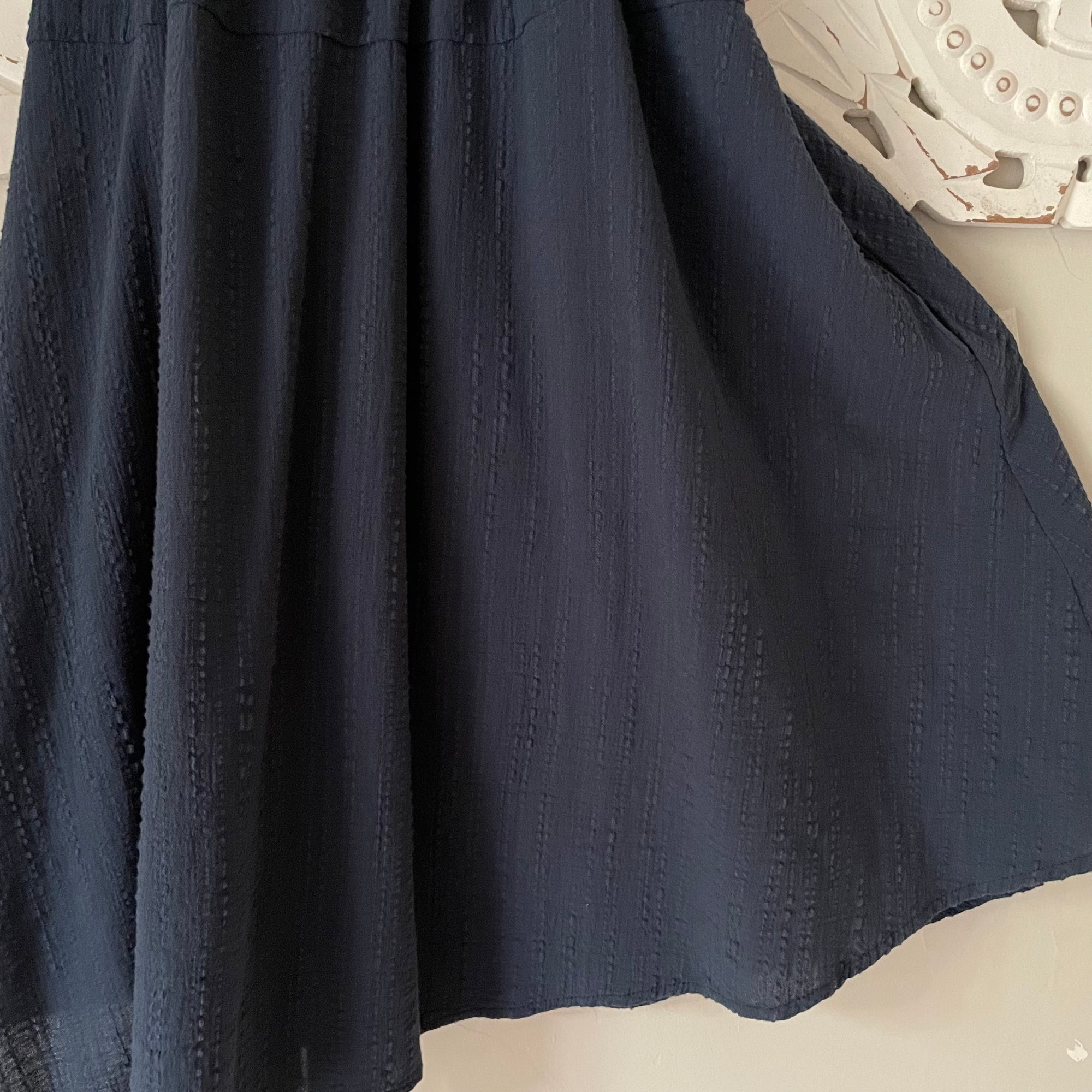 Navy Blue Texture Linen Babydoll Dress with Pockets