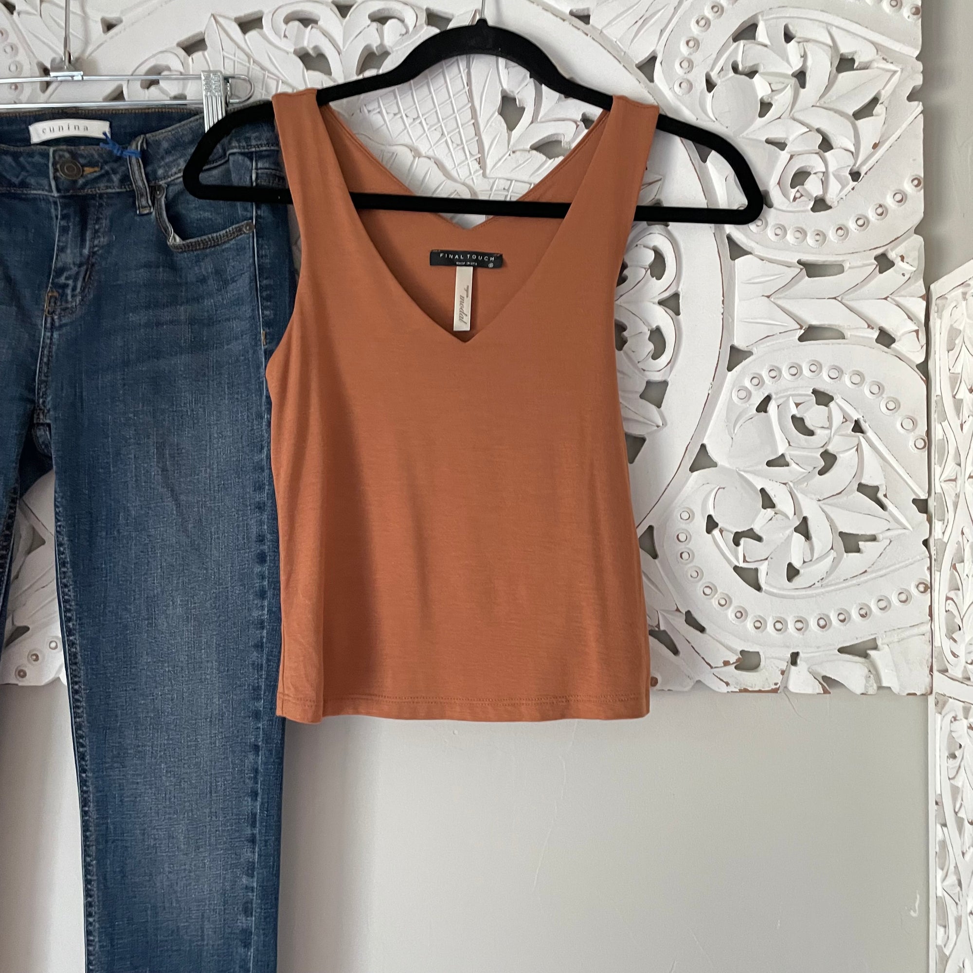 Double Lined V-Neck Jersey Tank in Rust