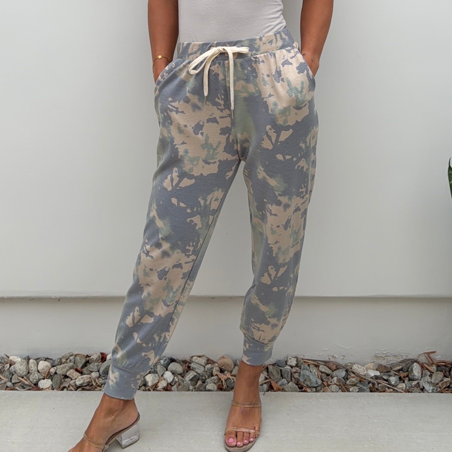 Dreamy Cream & Sage Tie Dye Jogger Pants