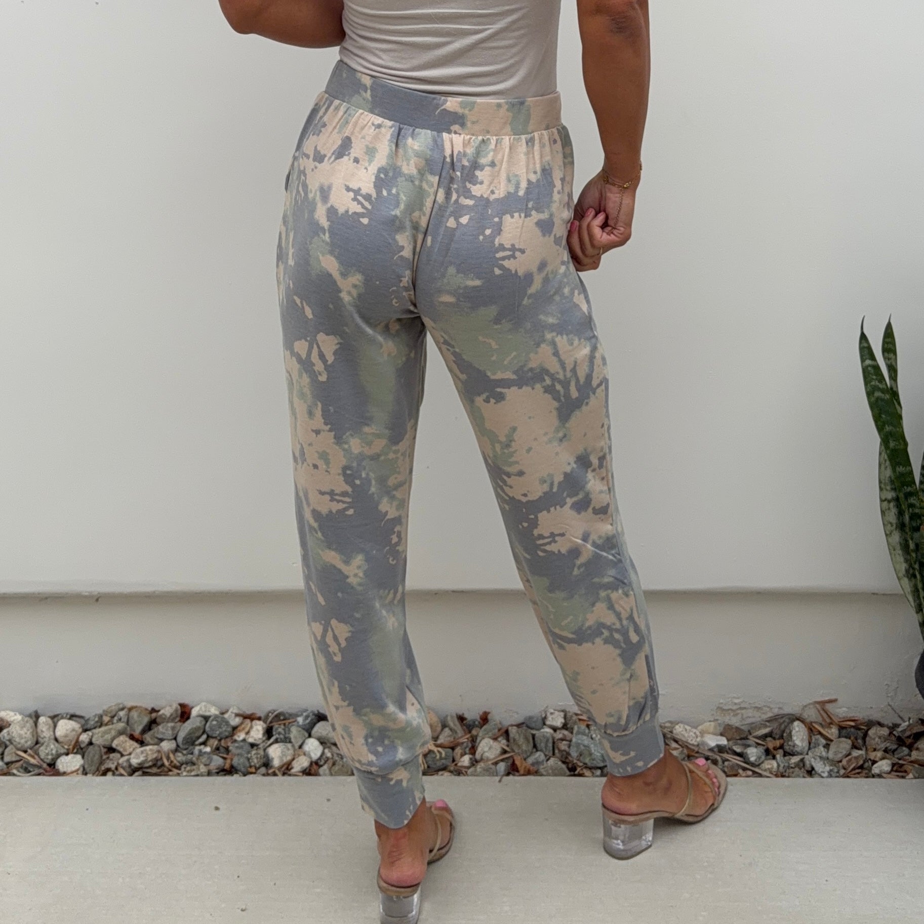 Dreamy Cream & Sage Tie Dye Jogger Pants