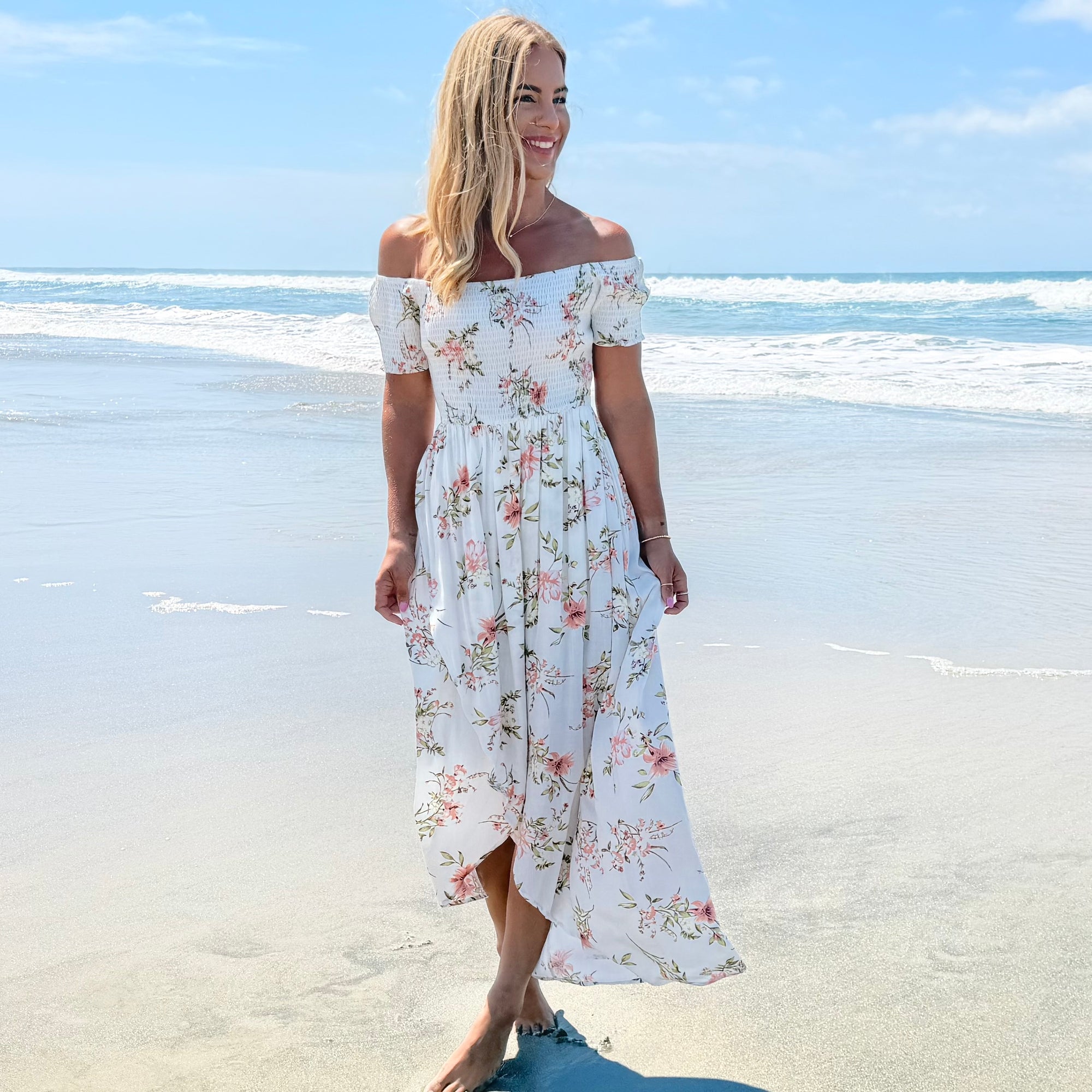 flowy beach dress Sea Breeze Blossom Maxi Dress