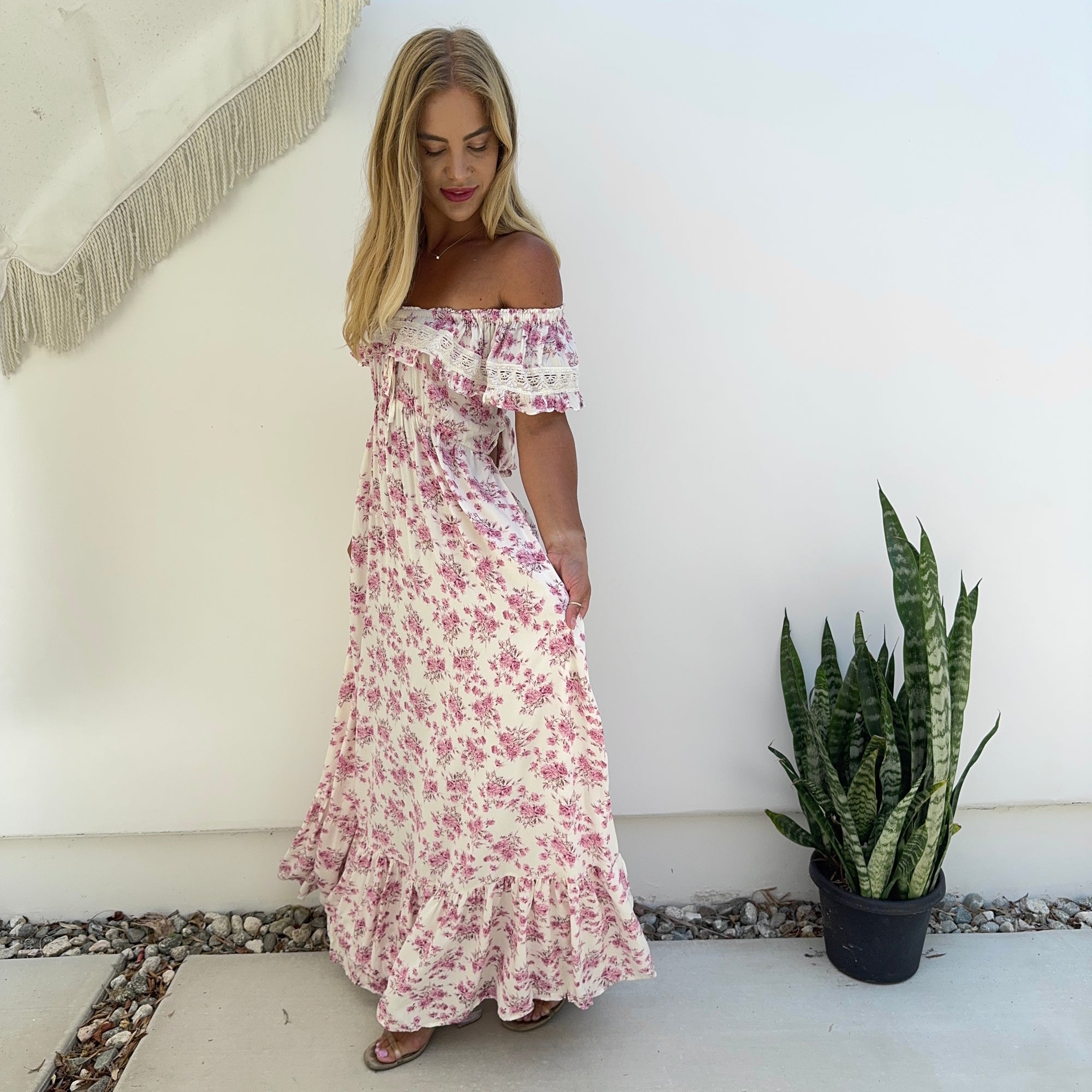 pink floral off the shoulder maxi dress Embroidery Prom Dresses 2026 Women's A-Line Off-the-Shoulder Floral Formal Special Occasion Elegant Evening Ball Gowns