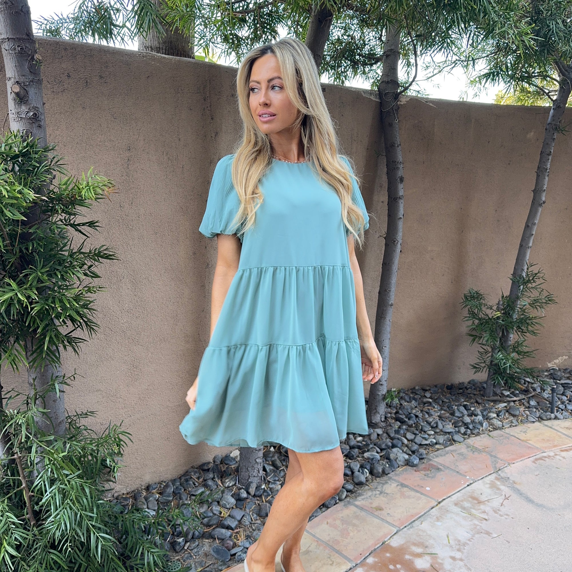 sage green babydoll dress TULLE CLOUD - draped babydoll dress with angel sleeves - pearl sage