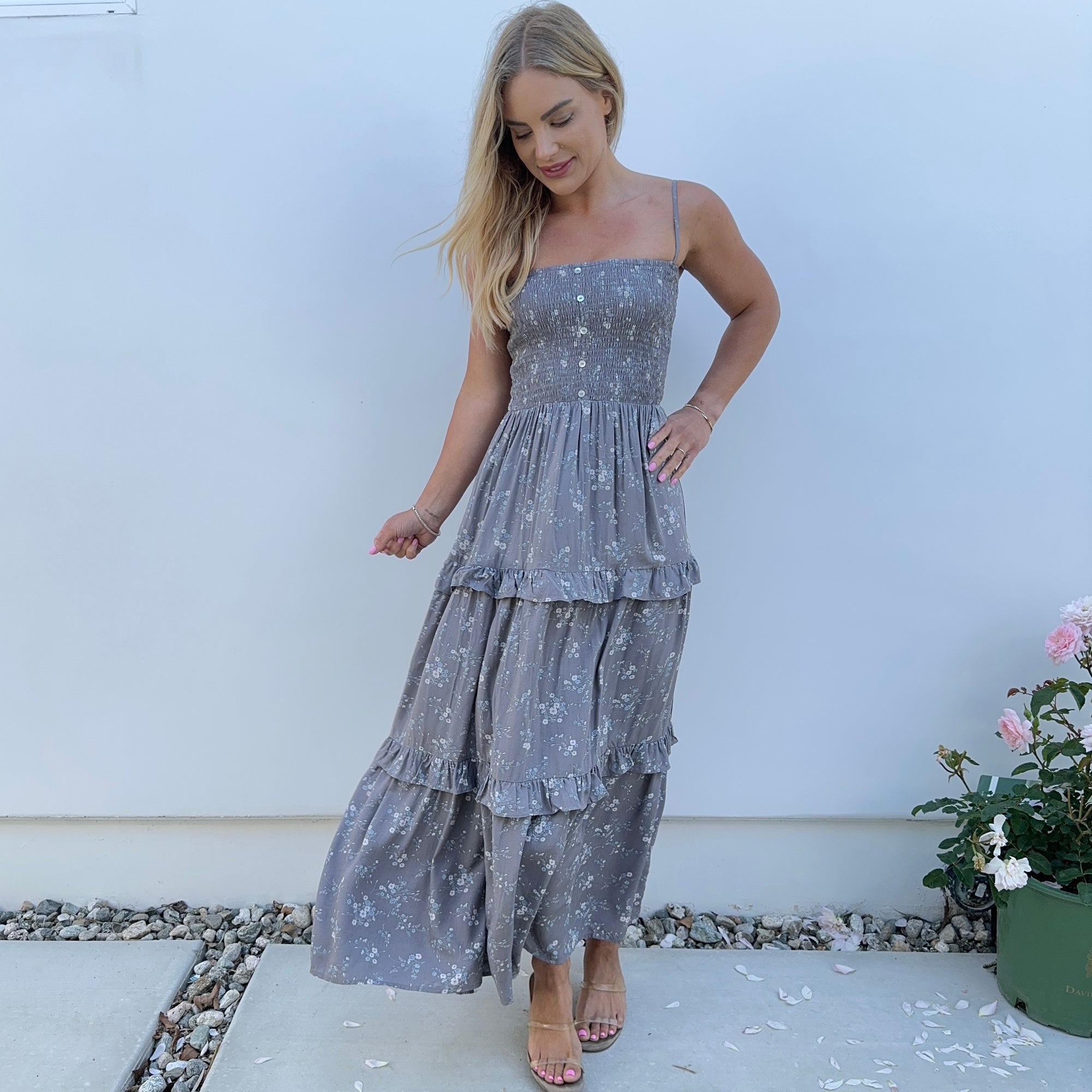 simple grey maxi dress Women's Make It Look Easy Button Front Maxi Dress in Grey