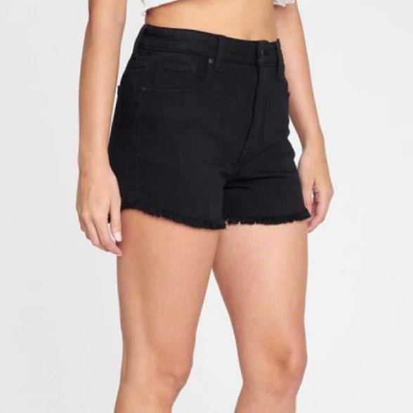 Eunina Black High Waist Cut Off Denim Shorts