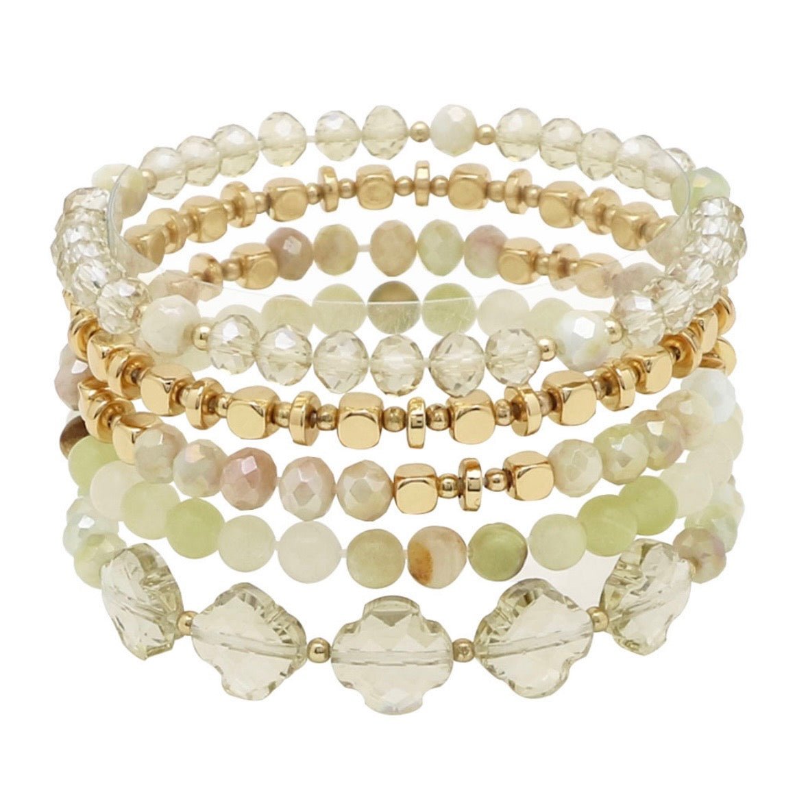Moroccan Bead with Gold & Pearl Stretch Bracelet Set