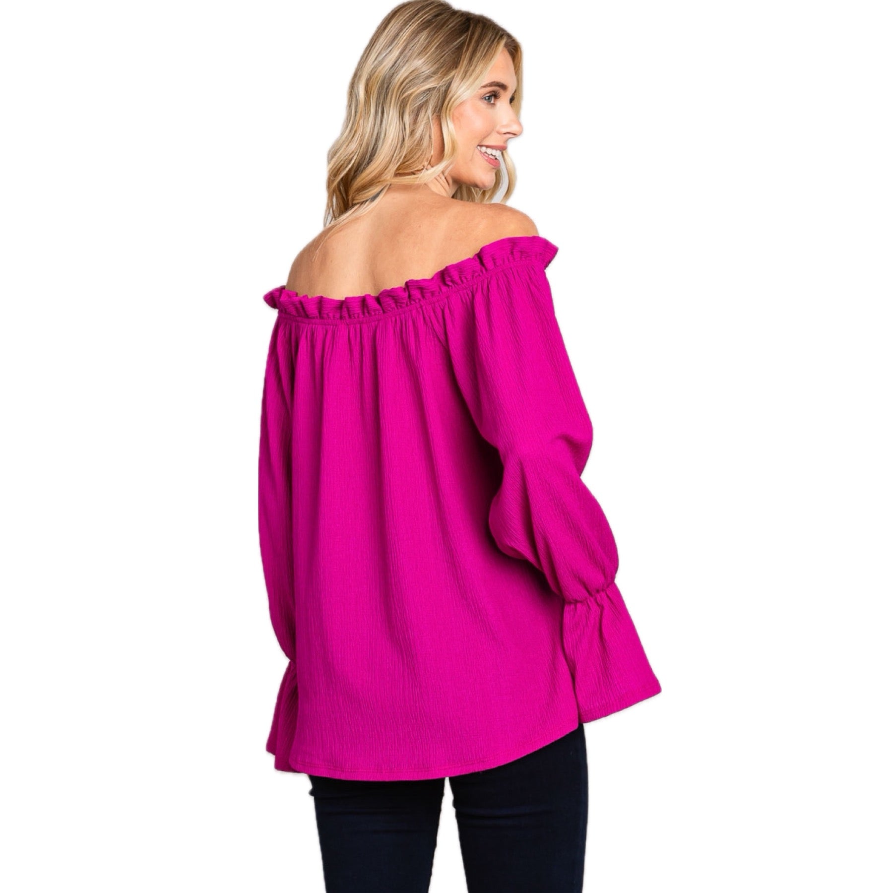 Reba Off Shoulder Long Sleeve Tunic Blouse in Magenta