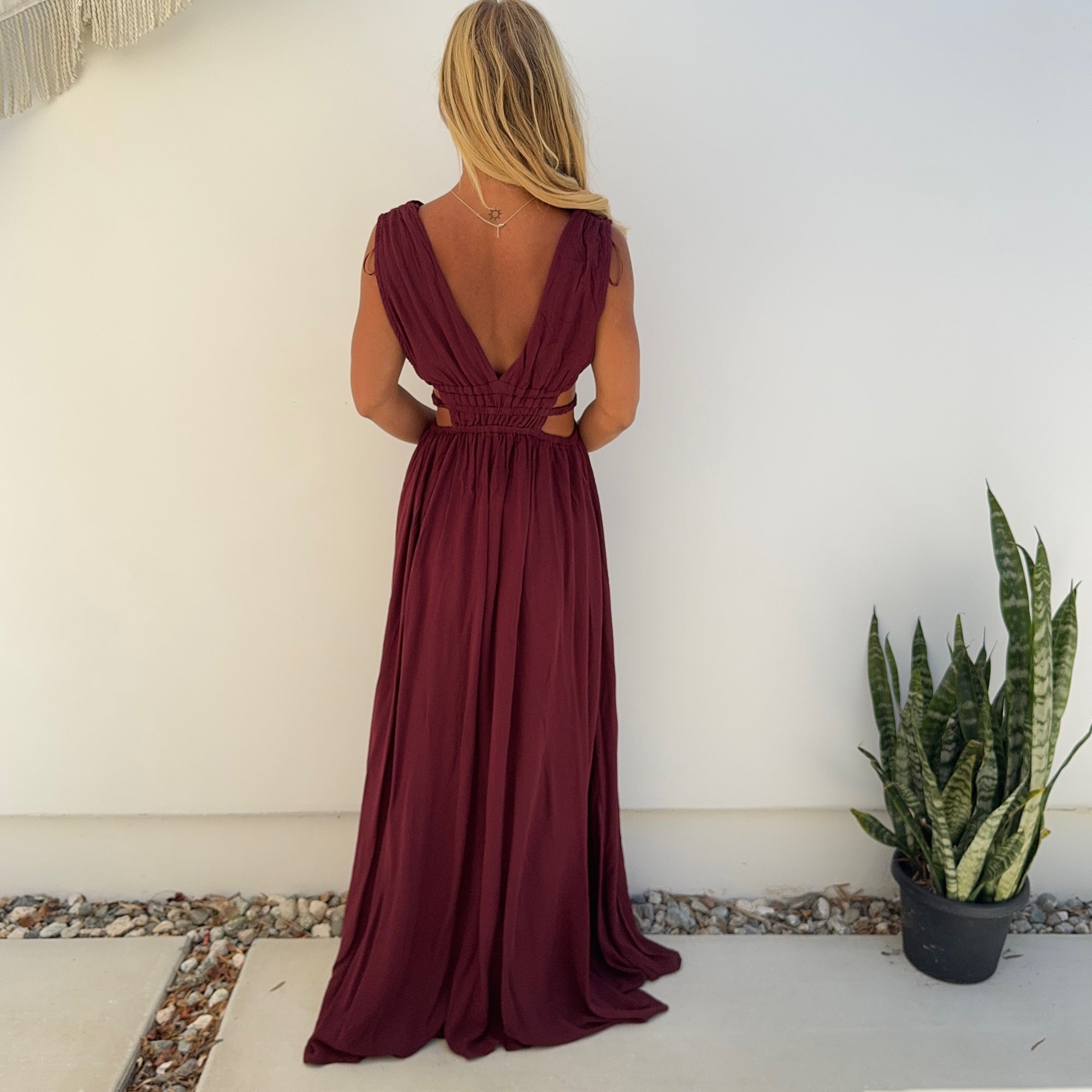 wine colored maxi dress Marilyn Stretch82% Nylon 18% Spandex Gizelle | One Shoulder Burgundy