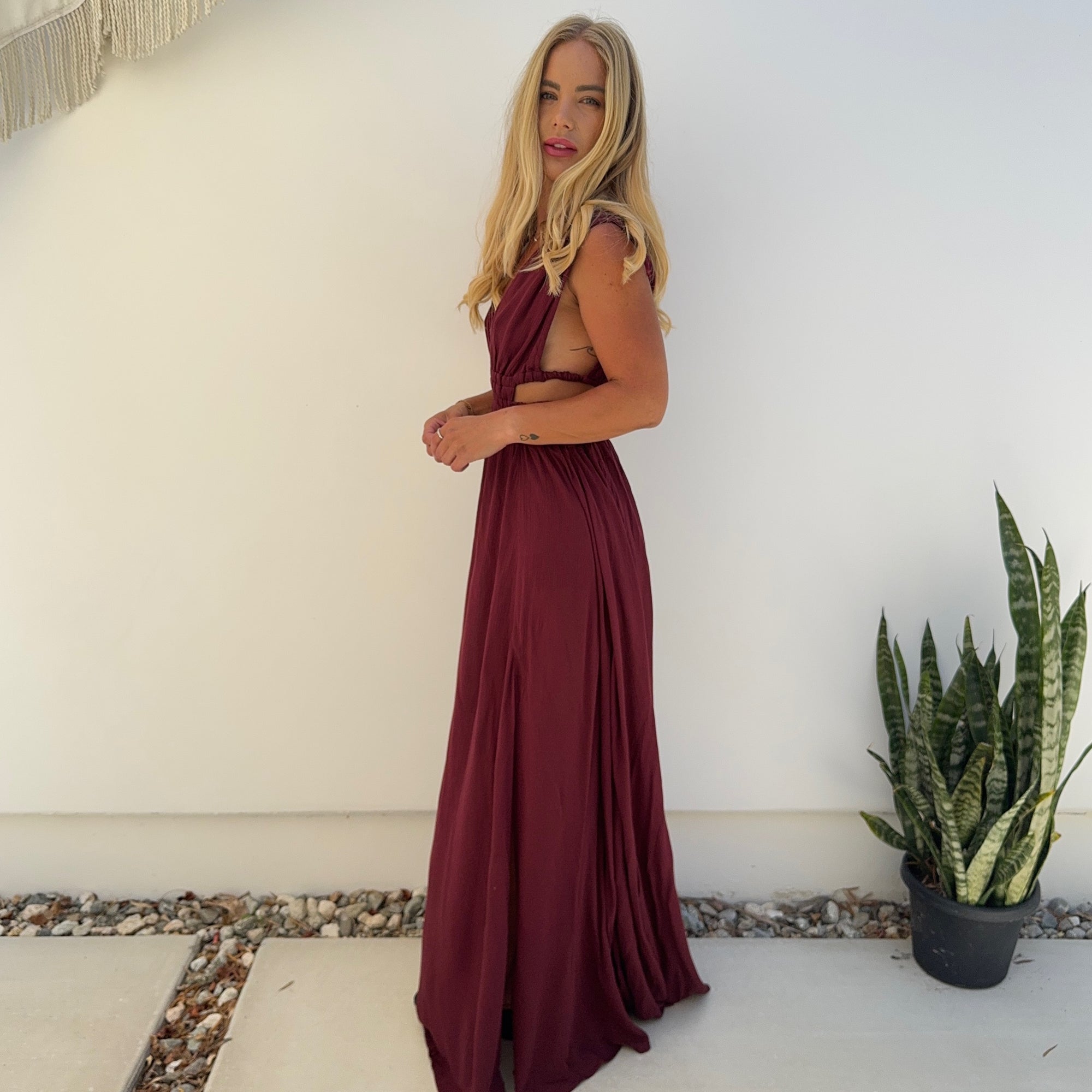 wine colored maxi dress All For Love Maxi Dress