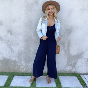 Keep Smiling Navy Blue Lounge Jumpsuit - Dainty Hooligan