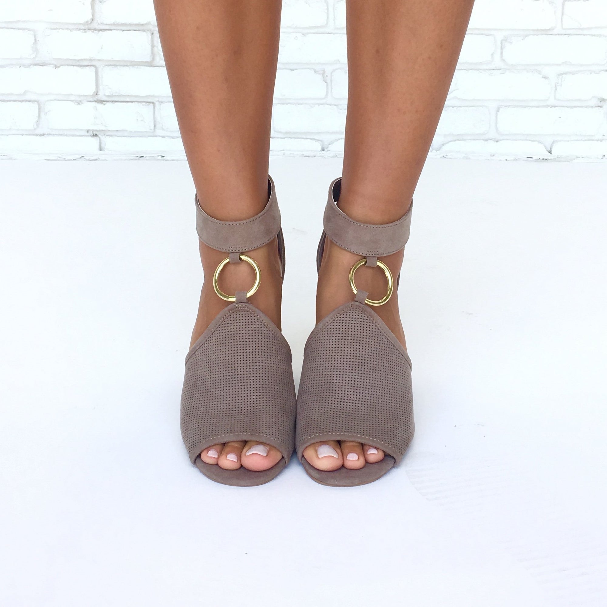 Taupe open toe clearance heels